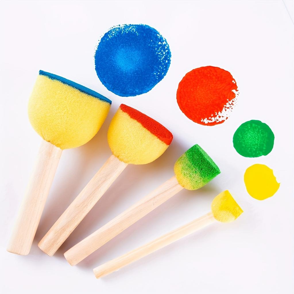 5Pcs Round Sponge Painting Brushes Wooden Handle Mushroom Sponge Stamper Foam Paint Brush Stencils Tools
