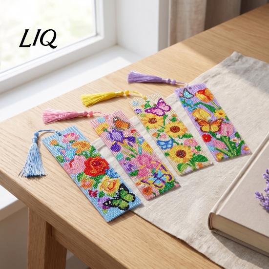 Stationery for Students 4PCS Christmas Theme Diamond Painting Bookmarks, Creative DIY Art Kits, Decorative Reading Supplies Stress Relief Portable