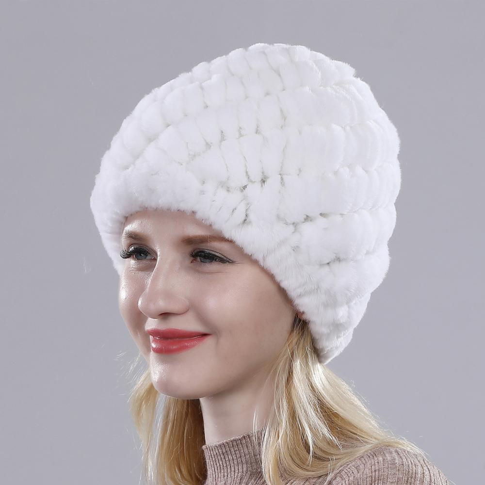 Russian Lady 100% Natural Real Rex Rabbit Fur Hats Women Kintted Outdoor Rex Rabbit Fur Hat New Warm Real Fur Caps