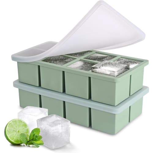 Silicone Ice Maker, 5cm Square Ice Cubes, 8 Holes, Large Ice Cubes, with Lid, Easy To Remove, Long-Lasting Clear Ice, Multi-Purpose DIY Ice Tray, 2-Pi