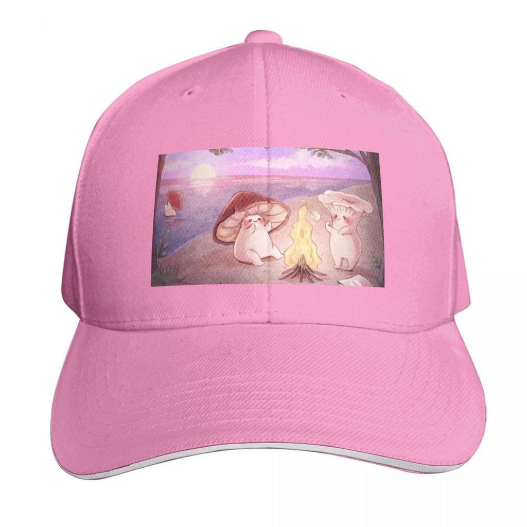 Mushroom Friends At Sunset Beach Baseball Cap Hats On Offer Beach Outing Sunscreen Luxury Unisex Cap Golf Unisex Womens