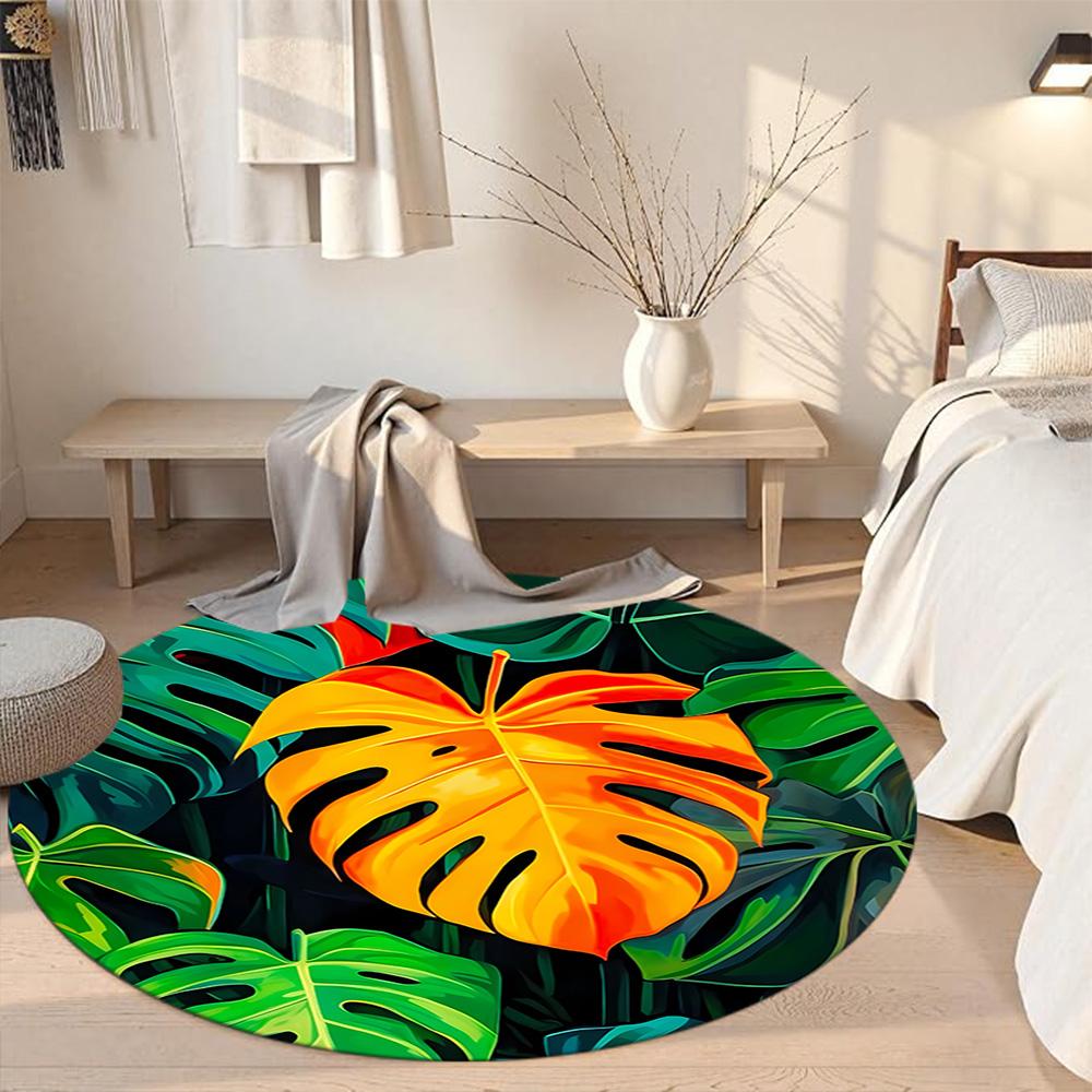 Monstera Leaf Round Floor Mat Suitable for Dining Room Living Rooms Bedrooms Decorate room Anti-slip Round Rug Decorate Offices