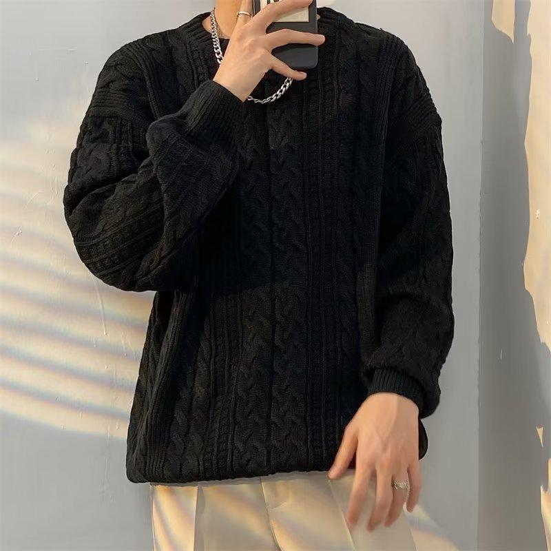 Herren Winter Mehrfarbig Warm Retro Rundhals Verdickter Pullover Strickpullover Großer Freizeitpullover