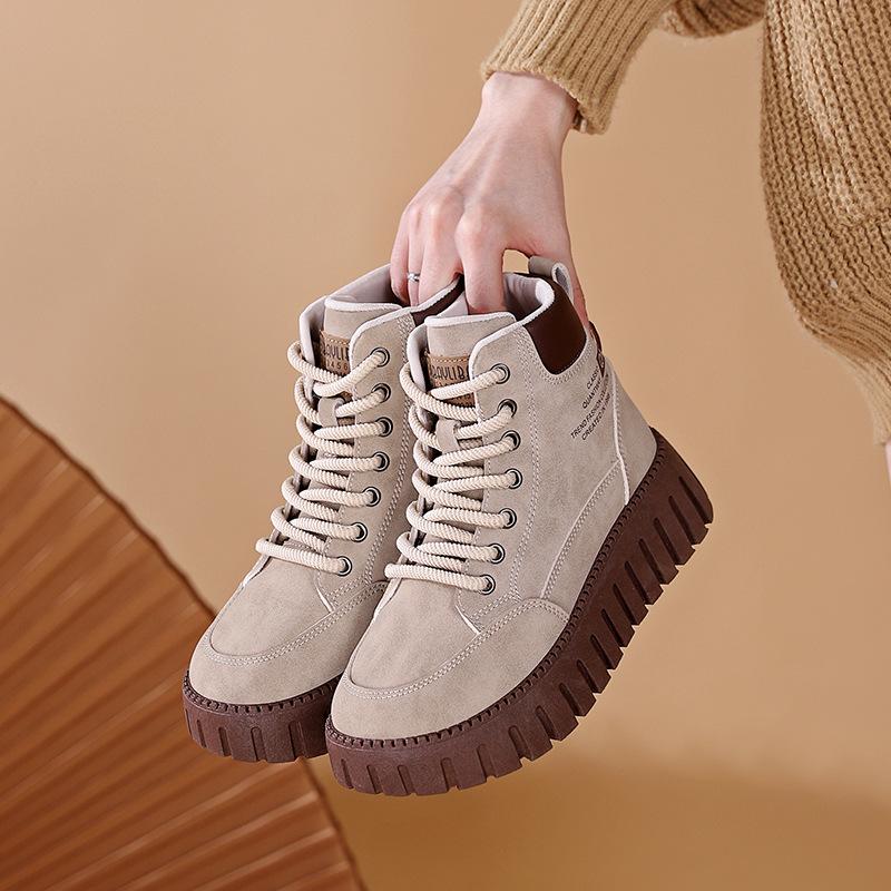Thick-soled heightening retro Martin boots women's autumn and winter outdoor board shoes high-top street photography niche casual single shoes 