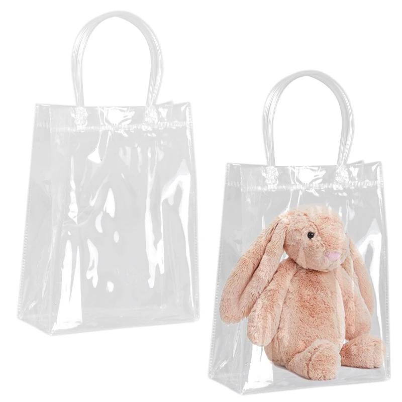 100PCS Reusable Clear PVC Plastic Tote Bag With Clear Handle Beautiful Gift Bag For Wedding Party Birthday Packaging Bags