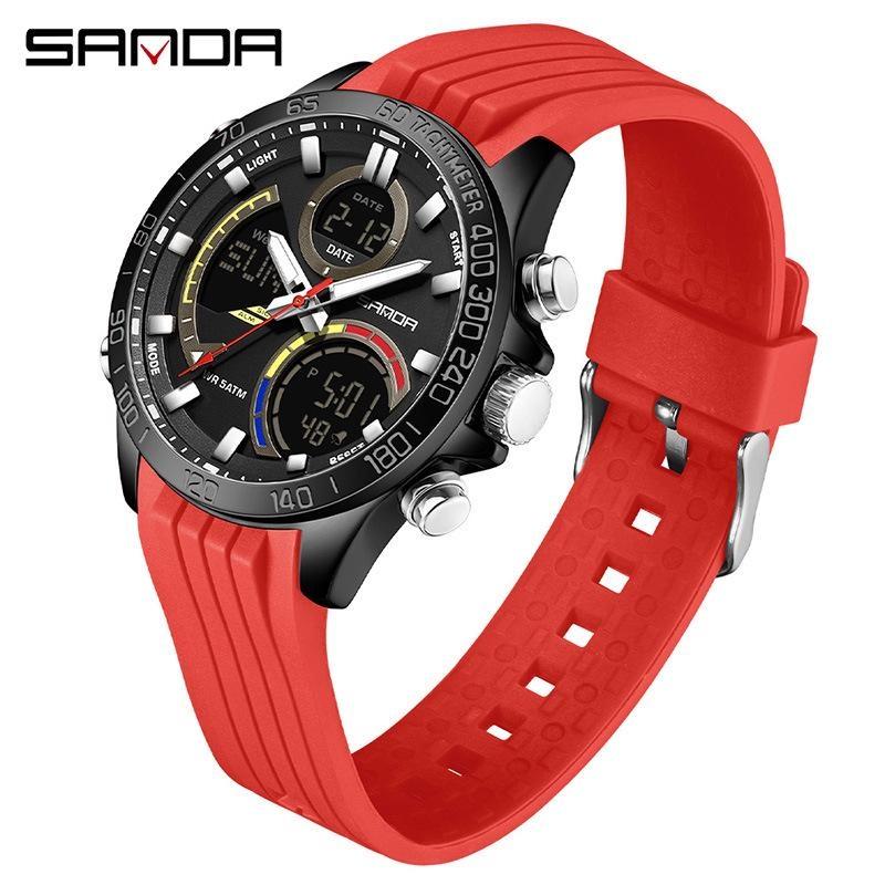 SANDA Luxury Men Electronic Quartz Watch Chronograph Double Display Waterproof Man Digital Wristwatch Military Sport Male Clock