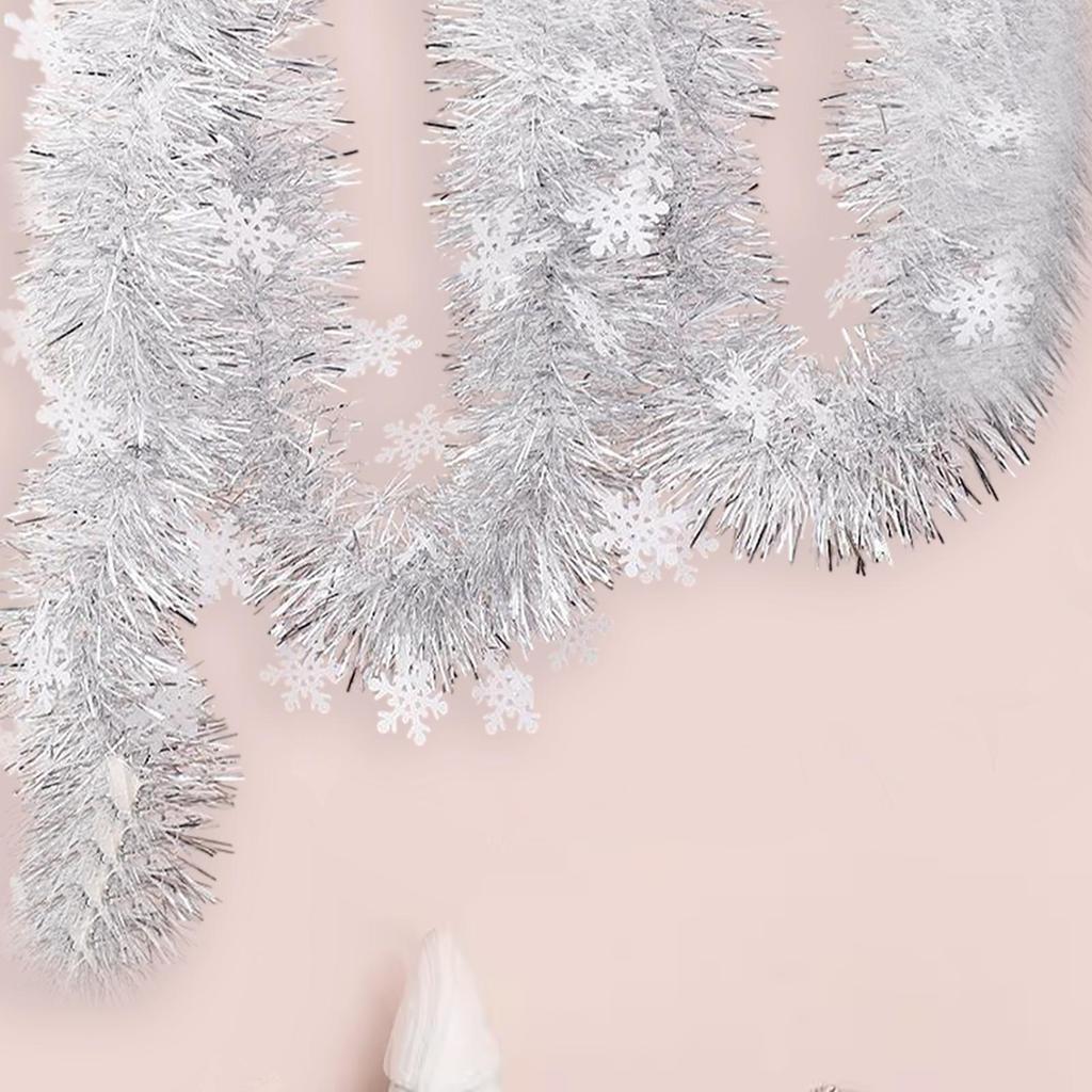 Christmas Tinsel Garland Silver 71 inch Glittering Sparkly Long Xmas Streamer for Birthday Wall Staircase New Year Wedding