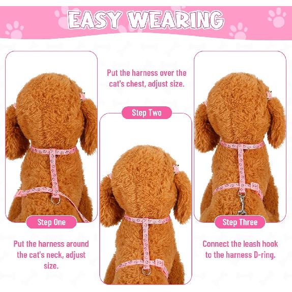 Auidy_6TXD 3 Pack Cat Harness and Leash Reflective Cat Harness Escape Proof for Walking Adjustable Kitten Harness for Small Medium Cats