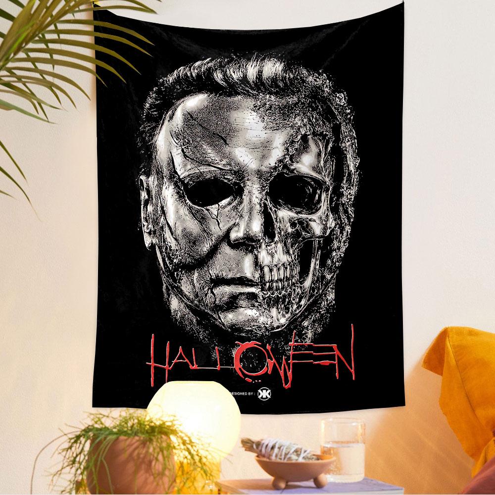 Halloween Movie Tapestry Wall Hanging, Horror Film Poster Art, Spooky Wall Decor for Bedroom Living Room Dorm