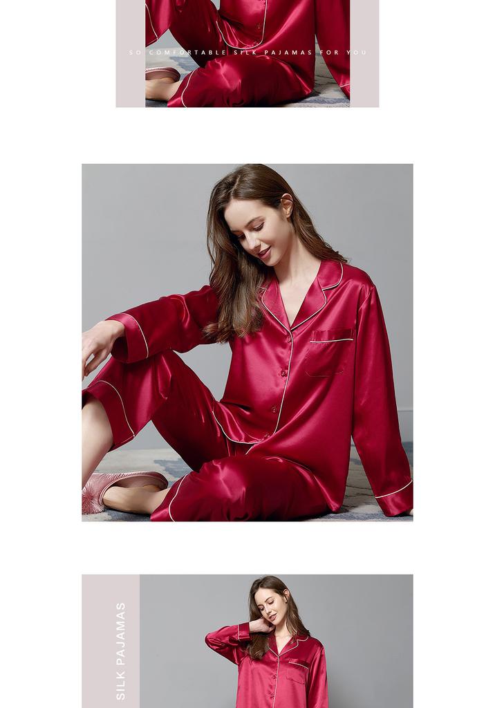 Silk World [Couple Style] 19mm Heavyweight Mulberry Silk Lapel Long-Sleeved Women's Silk Sleepwear
