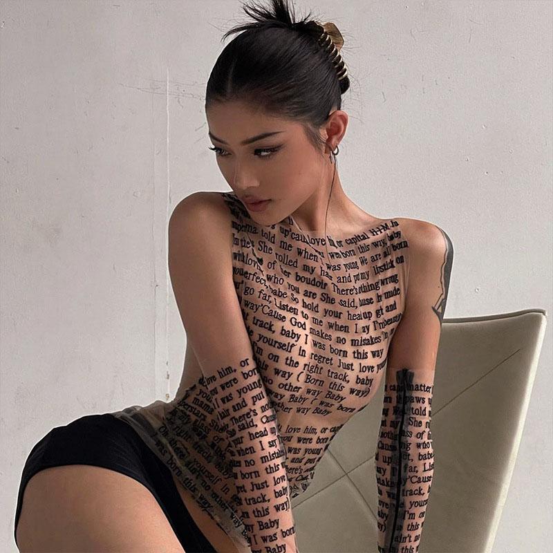 Módní trendy kulatý límec tílko bez rukávů síťovina sexy potisk článku Tenký ležérní top dámské oblečení pro hipstery