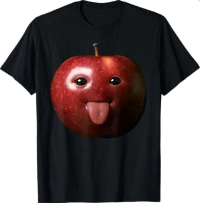 Funny Silly AI Apple gen z Meme BrainRot Humor Tongue Out 100% Cotton T-shirt Mens Tees Top L