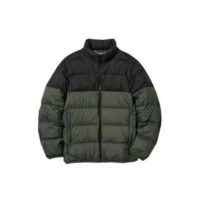 Spliced Stand Collar Zipper Loose Down Jacket Men Outerwear Olive 463243-56
