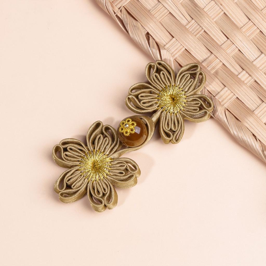 5Pairs Qipao Knot Buttons, Chinese Style Fabric Knots with Pearl Beads Cherry Blossom Design for Modern Cheongsam
