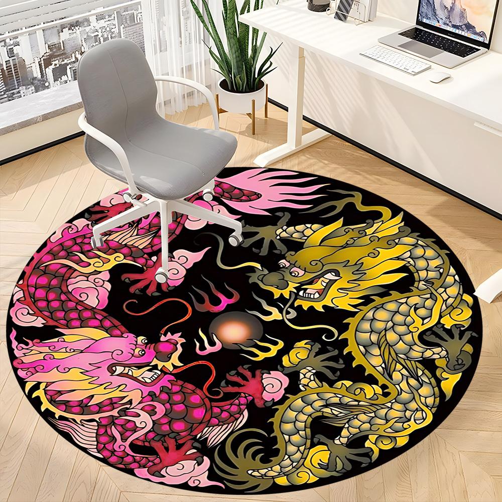 1pc Dragon Yin Yangrt Chair Carpet for Office, Round Non Slip Durable Large Size Office Carpet, Suitable for Office