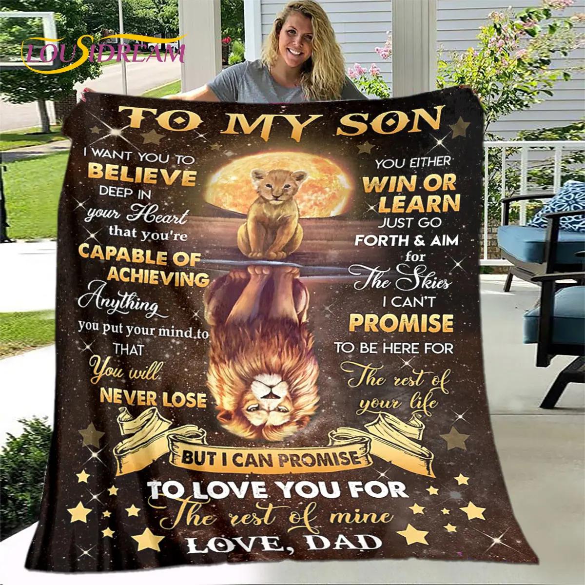 

To My Son Plush Lion Wolf Dragon Eagle Quilt Blanket,Flannel Blanket Throw Blanket for Living Room Bedroom Bed Sofa Gift for Son 75x90cm