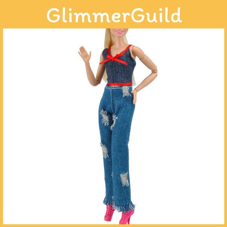 Trendy Handmade T-shirt Blouse And Jeans Clothes Outfits For 11 Inch Barbie Dolls