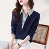 Spring and Autumn Korean Fashion Western Style Fake Two-piece Shirt Women's Long-sleeved Sweater  Sweater Top Bottoming Shirt