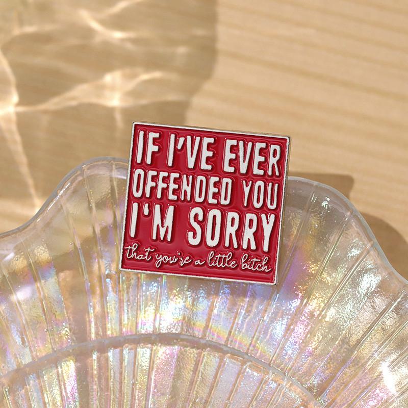 Stylish Red Metal Badge Sorry Brooch Unique Letter Design Fashionable Accessory For All