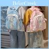 Star Print Drawstring Childrens Cotton School Bag With Padded Shoulder Straps