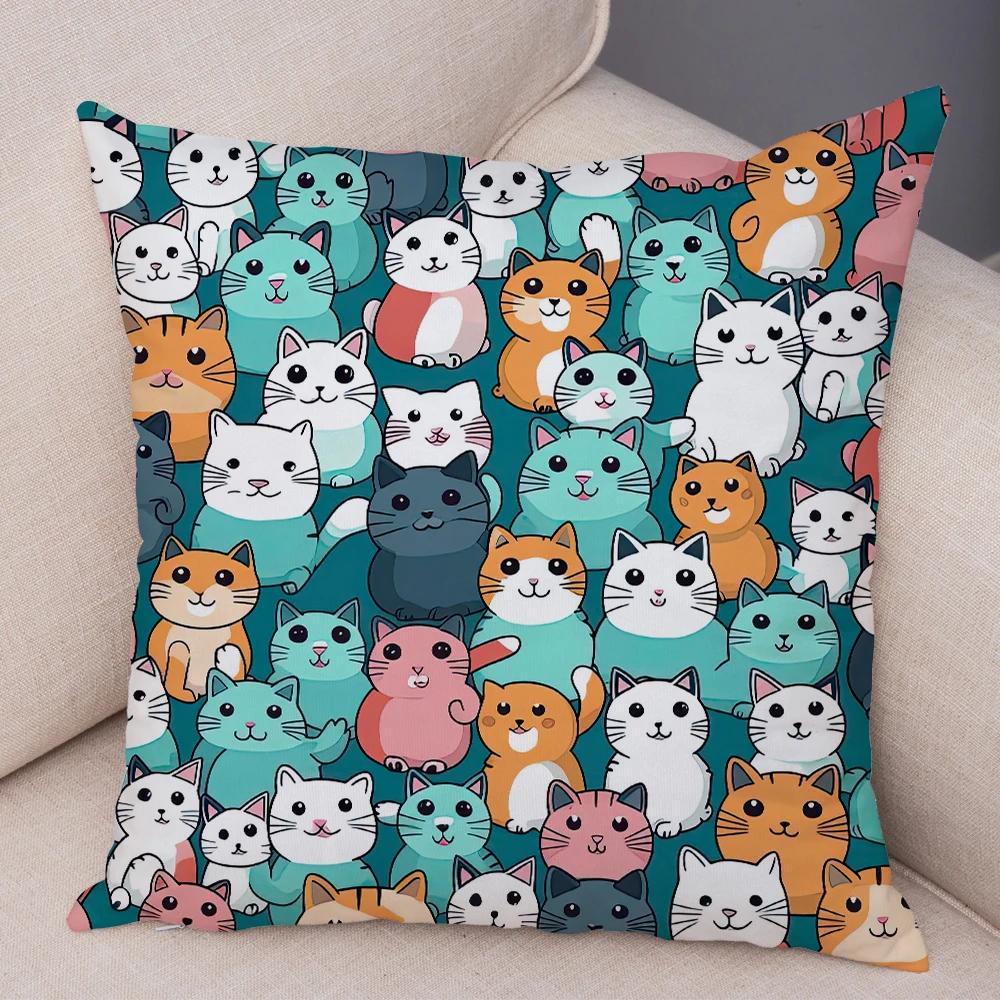 Cute Pet Cat Cushion Cover, Zippered & Removable Washable, Home Sofa & Car Pillowcase