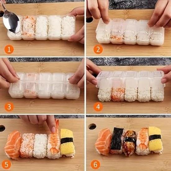 Sushi Rolling Mat Nigiri Mold 5 Pieces Transparent Set 2 Easy Separate Clean DIY Tool Making Rolled Home Restaurant Commercial Use Kitchen Supplies