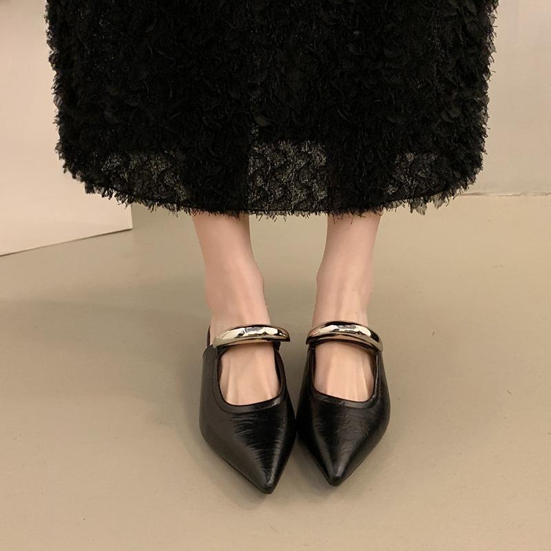 Fashion 2025  Women Fashion Metal Ladies Wedges Slippers Shoes Female Slides Pointed Toe Low Heel Mules Footwear Wedges Slippers Shoes