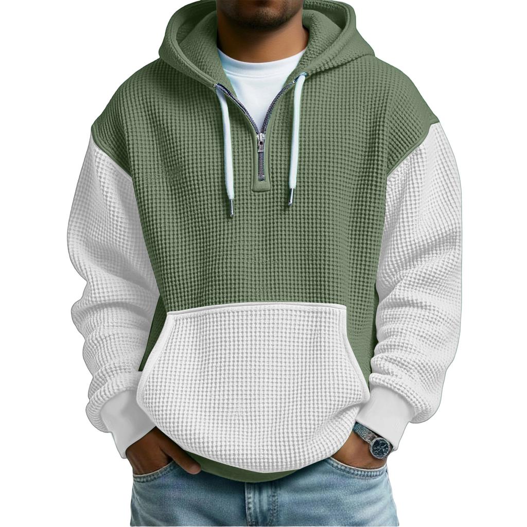 Men's Fashion Trendy Half Zipper Hooded Hood Pullover Thickened Texture Hoodie