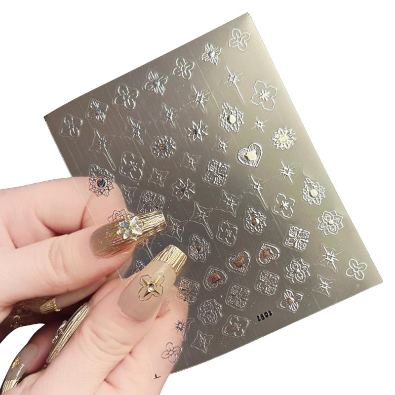 Vintage Nail Stickers Bronzing Gold Silver Nail Art Stickers Heart Nail Decals Nail Supply Nail Art Decoration for Women