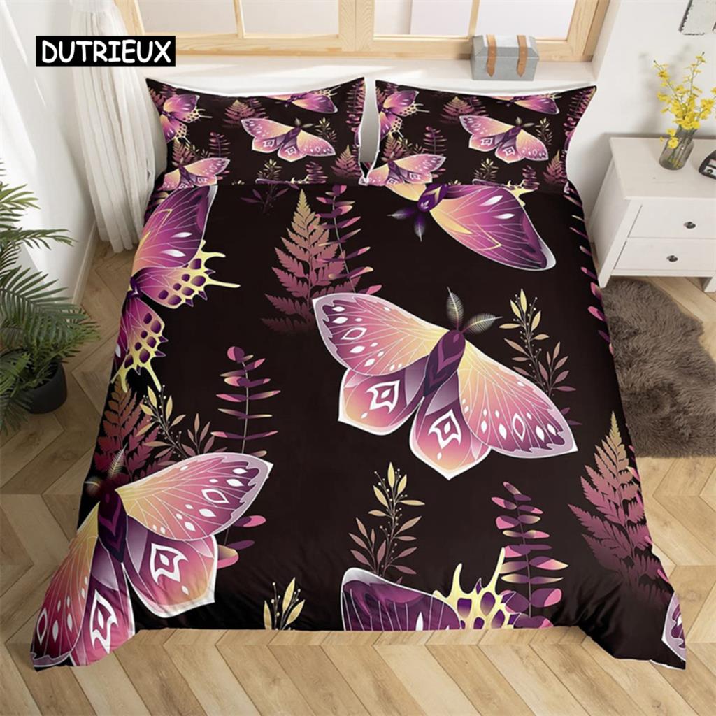 Death Moth Duvet Cover Set Queen Size Gothic Skull Boho Comforter Cover Black and White Skeleton Decorative Soft Bedding Set