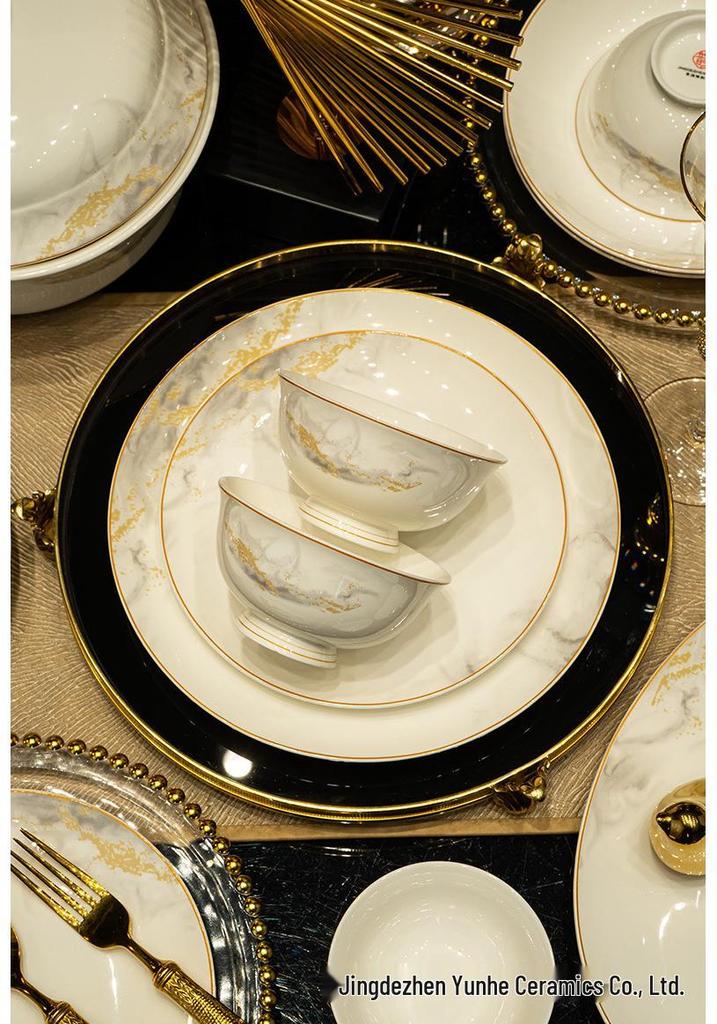 2024 New Luxury Glazed Ceramic Bowl and Plate Set with Chopsticks – High-Temperature Housewarming Gift