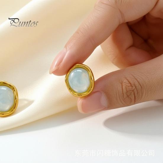 Transparent Resin Earrings 1 Pair Gemstone Stud for Women, Gold Plated Round Natural Modern Jewelry Gifts Healing Stone Earrings, Stainless Steel Flat