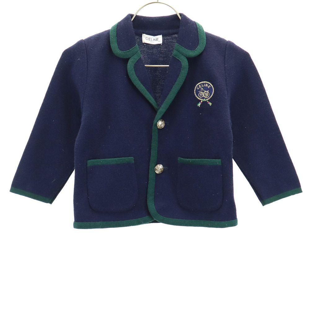 Celine Made In Japan Wool Blend Knit Jacket 35.4" Navy X Green Baby Kid's Used