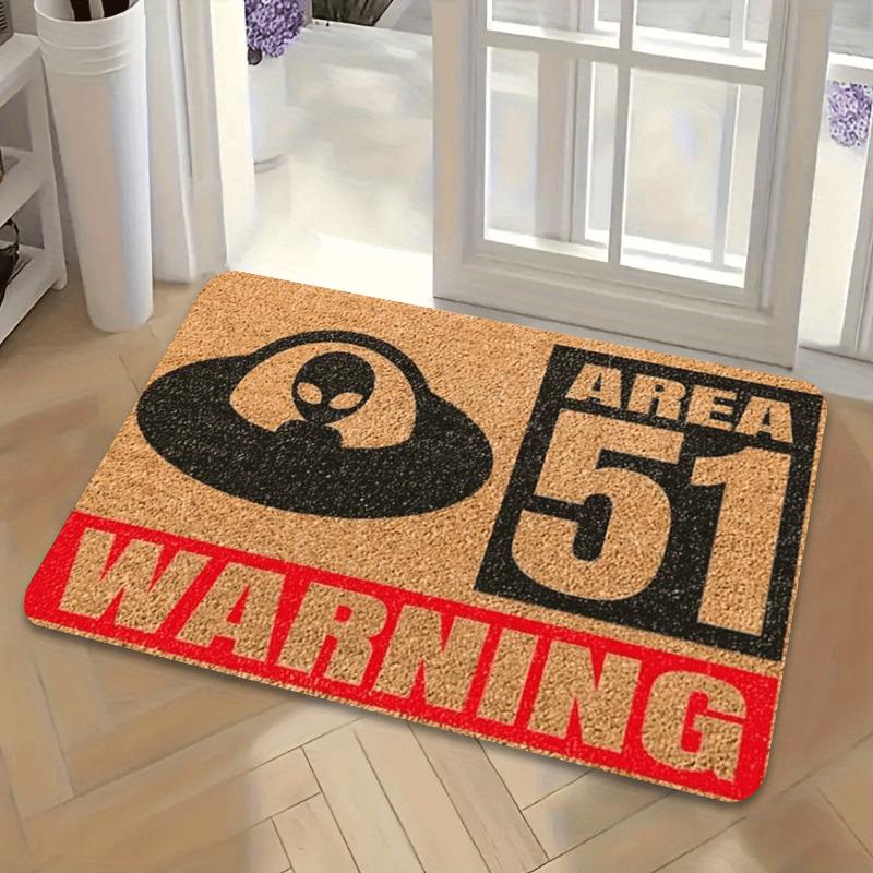 Area 51 Warning UFO Entrance Mat, Non-Slip Washable Floor Rug, Sci-Fi Style Home Decor