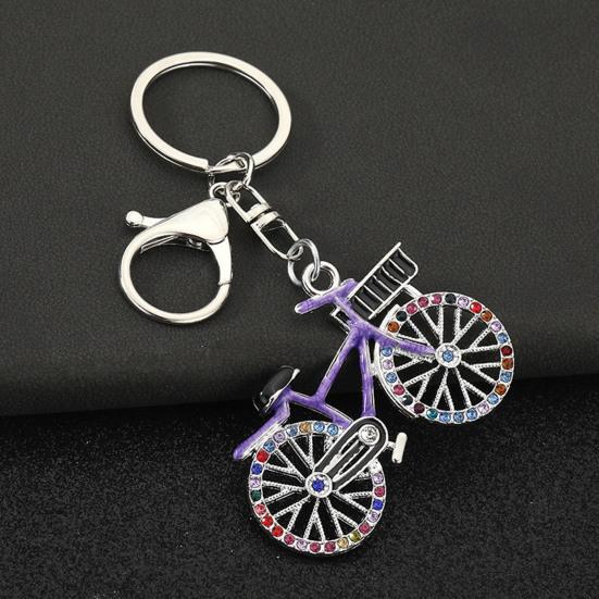 Keychain Pendant Sparkling Rhinestones Bicycle Design Zinc Alloy Key Chain with Lobster Clasp Electroplated Key Holder Backpack Car Accessory