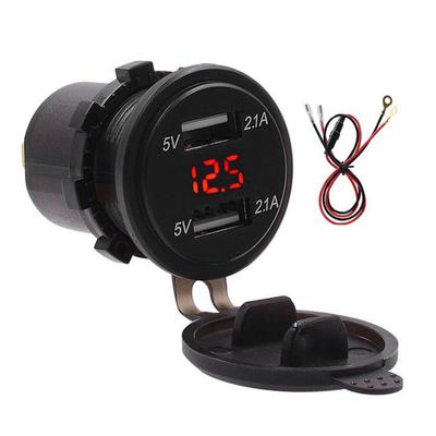 Wasserdichtes Dual-USB-Handyladegerät 4,2A Ladegerät LED Digitalanzeige Voltmeter mit 23,6 Zoll KabelRot DC12 24V