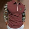 Geometrisches Muster Langarm Reißverschluss Poloshirt, Trendige Freizeitkleidung