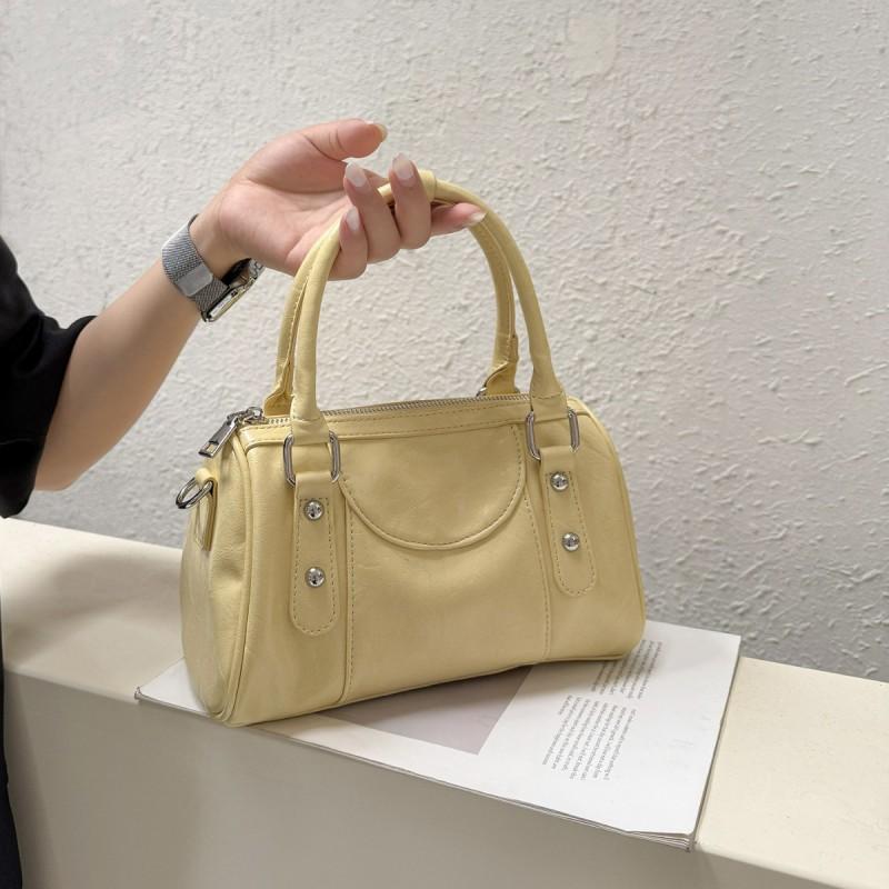 Stylish PU Bowler Bag Women Minimalist Urban Shoulder With Zip Phone Pocket