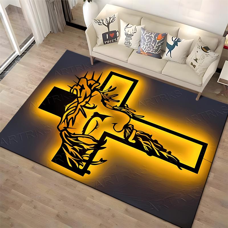 Christ Cross Printed Flannel Non-Slip Carpet Suitable for Living Room Home Decor