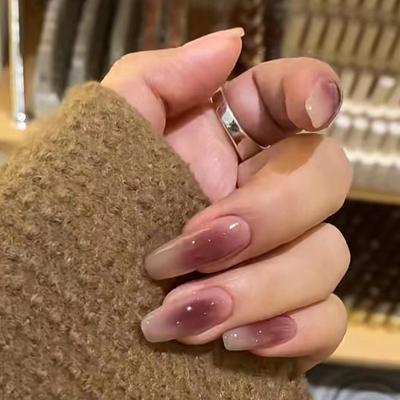 24 Pieces Dry Rose Blush Smudge Ballet Nail Pure Desire Simple Ins Style Nail Art Tablets False Nails