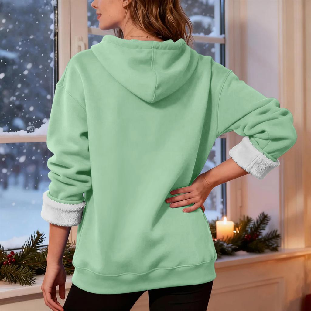 Women's Fashionable Casual Long-Sleeved Top With Fleece Thickened Hooded Sweatshirt
