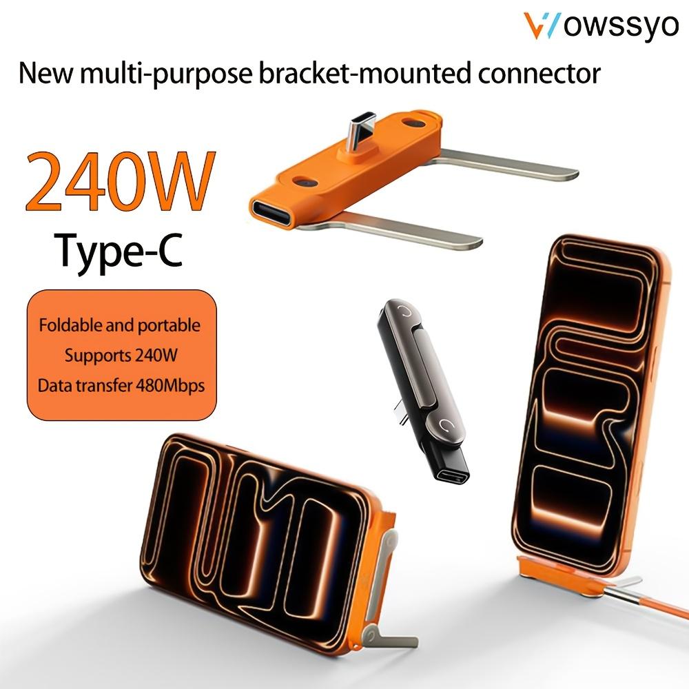 240W PD Fast Charge Type-C Cable with Built-in Foldable Phone Stand, Portable Charger Holder for Gaming & Streaming
