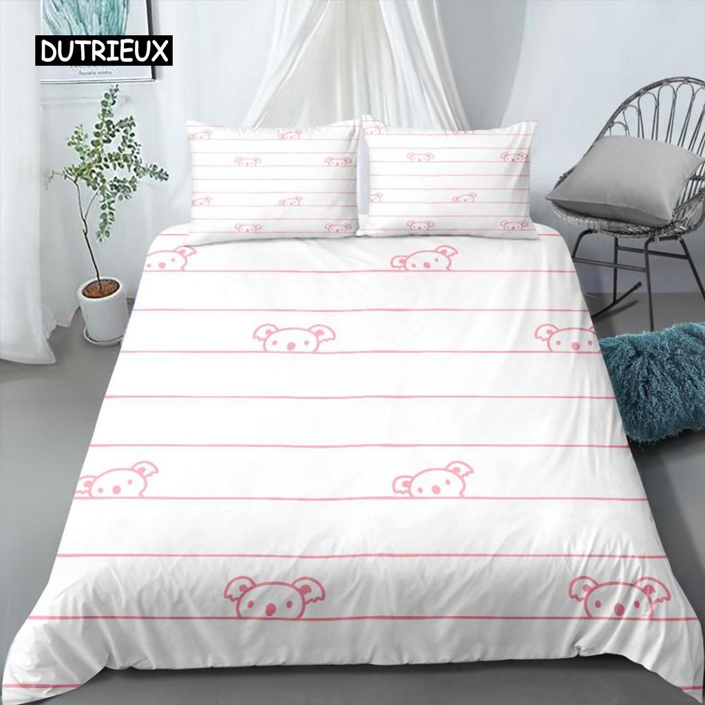 3D Koala Duvet Cover Set Microfiber Cartoon Leaves Baby Bear Australian Wildlife Themed  Bedding Set Queen Size Comforter Cover
