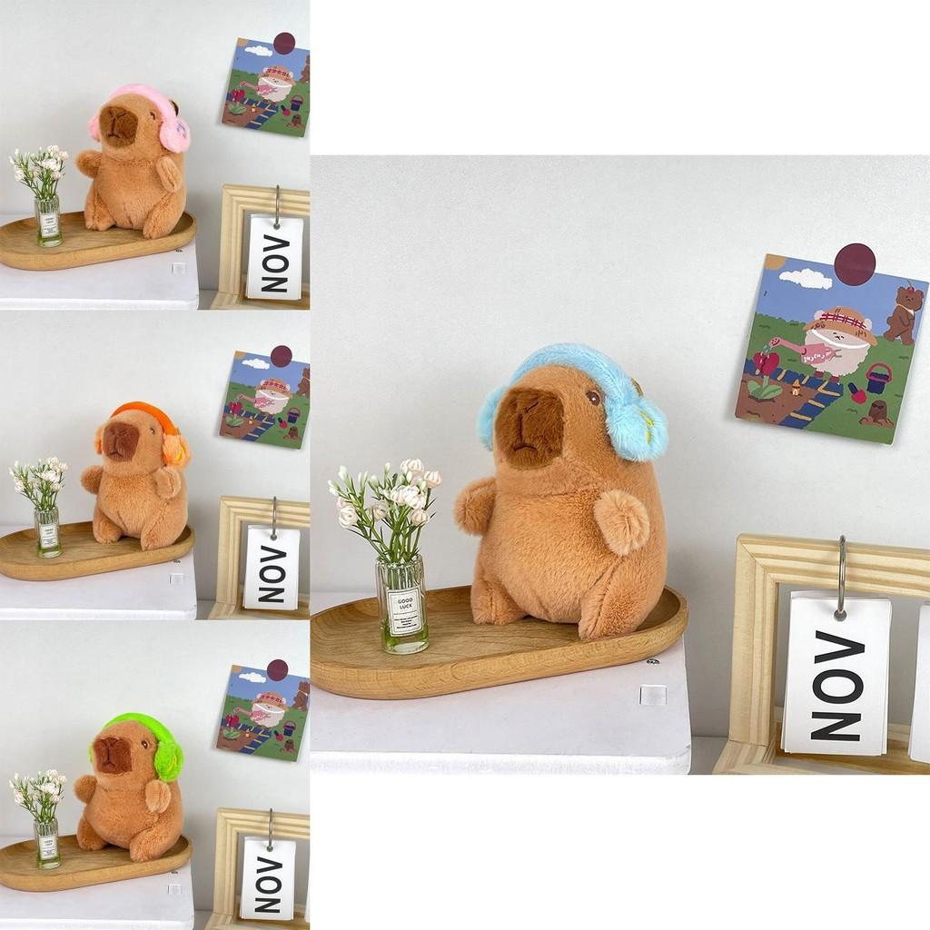 Cute Cartoon Capybara Plush Headphones Keychain With Soft Short Plush Design