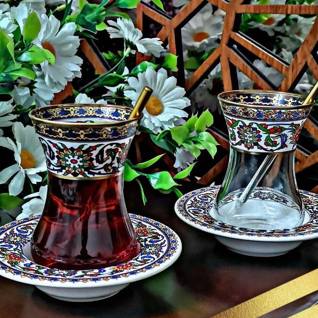 thumbnail image 2 of Vikko 6-Piece Turkish Tea Glass Set - 4oz Tulip Glasses With Saucers Made In Turkey 2 of 11