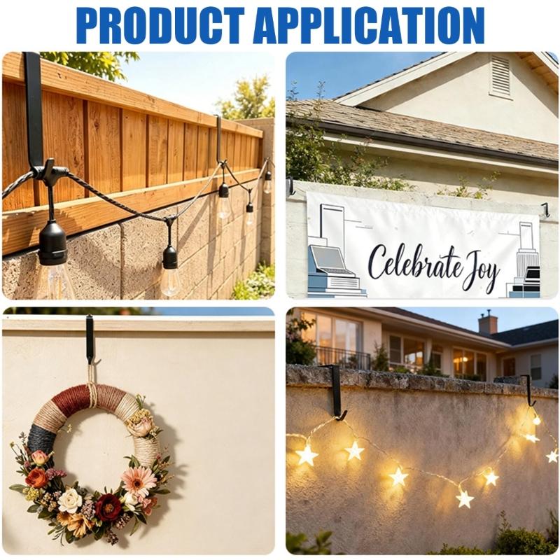 Metal String Light Hanging Hook, Outdoor Edge Hanger for Fence Rail and Balcony Wall Lighting, Garden Light Holder for Home Use Daily