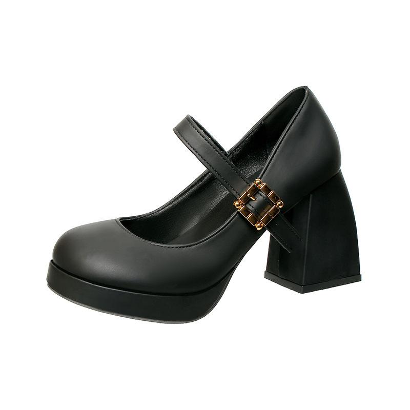 

Mary Jane shoes high heels fairy temperament fairy style 2025 new spring comfortable thick heel French evening single shoes 41 чёрный