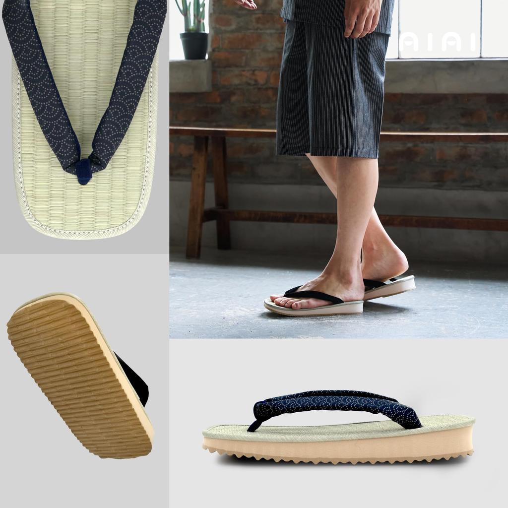 Sponge Tatami Indigo Dyed Black 5 Sizes Available in LL Seigaiha [Ai-Ai] Sandals, Sole, Straps, Pattern, Stripe/Hemp Leaf/Seigaiha Pattern, Straps,