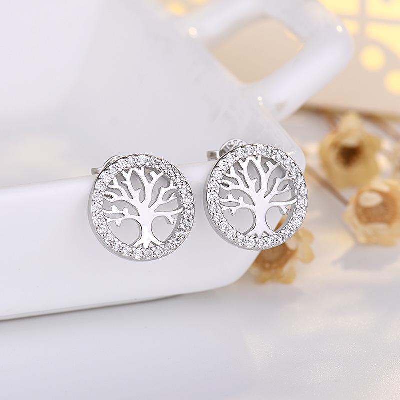 Tree of Life S925 Sterling Silver Needle Stud Earrings for Women - European and American Style