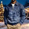 Men's Casual Christmas Print Collared Long Sleeve Pullover Sweatshirt